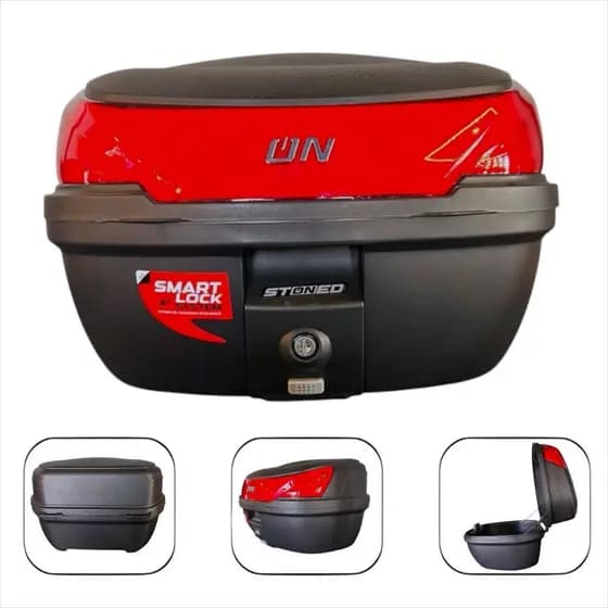 Baú Baúleto 40L Tracker P/Moto Traseiro Baú Preto/Vermelho C/Base Universal