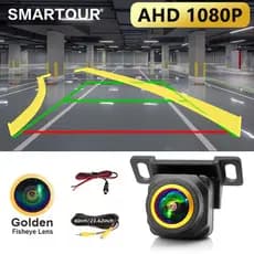 Smartour 180 Graus 1080P Trajetória Dinâmica Carro Invertendo Câmera Visão Traseira Fisheye HD Noturna Backup Pista Esta