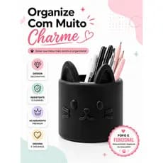 Porta Caneta Gatinho Organizador de Mesa Porta Lápis Porta Pincel Decorativo Escritório Home Office