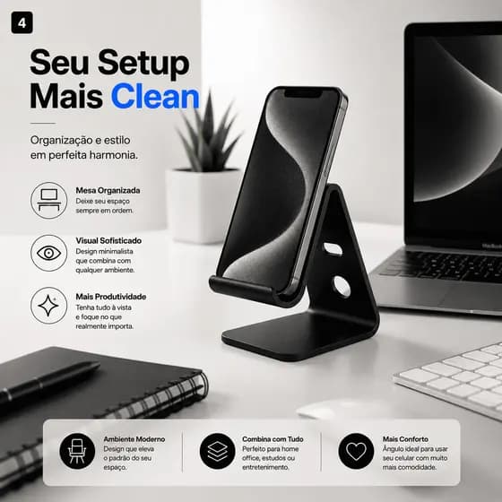 Suporte Celular Minimalista Para Mesa Base Moderna Preto Branco Compatível Android iPhone