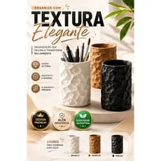 Porta Canetas Organizador de Mesa Textura Papel Amassado Porta Lápis Home Office Decorativo Moderno