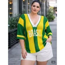 Blusa feminina brasil plus size veste ate tamanho 54 Brasil tricot manga curta