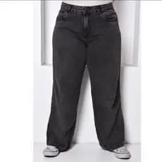 Calça wide leg  jeans marmorizada grafite plus size feminina