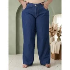 Calça Jeans Feminina Plus Size Wide Leg com Cintura Alta