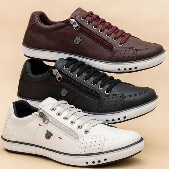 Kit 3 Pares Sapatenis elastico Combo Sapato Casual Tenis estiloso Confortável Ideal Eventos