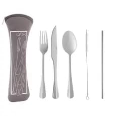 Estojo de Neoprene com 3 Talheres Positano e Canudinho com Escovinha de Aço Inox - Lyor