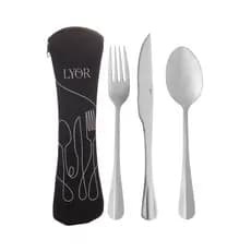 Conjunto de 4 peças com Estojo de Neoprene Preto e 3 Talheres Positano Aço Inox - Lyor