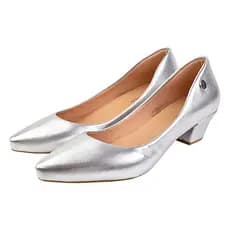 Sapato Feminino Scarpin Social Bico Fino Prata Donna Santa