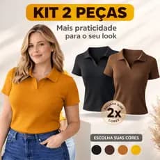 Kit Blusas Polo Feminina Ribana Canelada Manga Curta Ajustada Casual Confortável P M G
