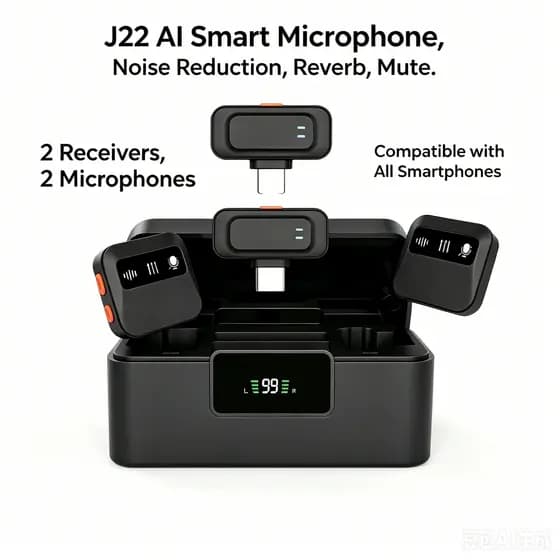 J22 Microfone sem fio 2to2 Mini microfone de lapela para telefone Android para gravação de vídeo ao vivo de iPhone