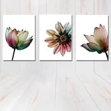 Quadros Decorativos quarto 3 peças 20x28cm Floral Colorido Flores