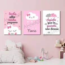 Kit 3 Placas Quadros Decorativos Chuva de Amor Menina Quarto Sonhe Alto