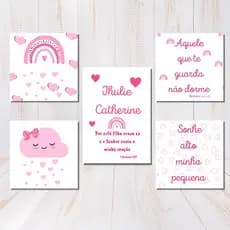 Kit 5 Quadros Decorativos Chuva de Amor Infantil Menina