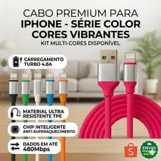 KIT 2 CABOS Carregador Colorido USB - Lightning Turbo 1.20 Metros Celular IPhone 8 X 11 12 13 14 PROMOÇÃO