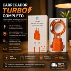 KIT Carregador Fonte + Cabo Turbo 40W iPhone 15 / 16 / 17 Laranja Premium