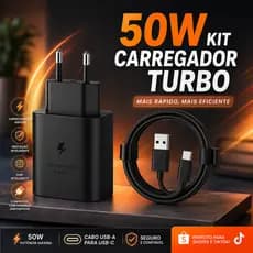 Carregador Universal Fonte e Cabo Turbo Power 50W USB Tipo C Para Celular Android Envio imediato