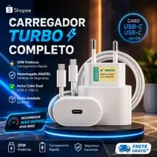 KIT Carregador Iphone Cabo + Fonte USB - C Tipo C Turbo 20W 15 / 16 / 17