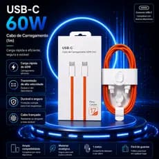 Cabo Carregador Laranja Turbo 60W iPhone Tipo C USB - C 15 16 17 Qualidade Premium