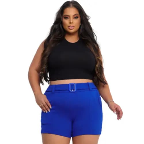 SHORT FEMININO FIVELA SHORTINHO MALHA CREPE BOLSO P AO GG/PLUS