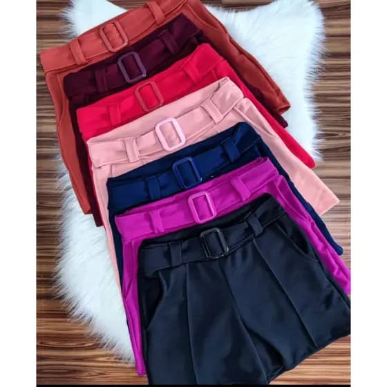 Shortinho Feminino Adulto com Cinto Fake P M G GG 36 ao 46