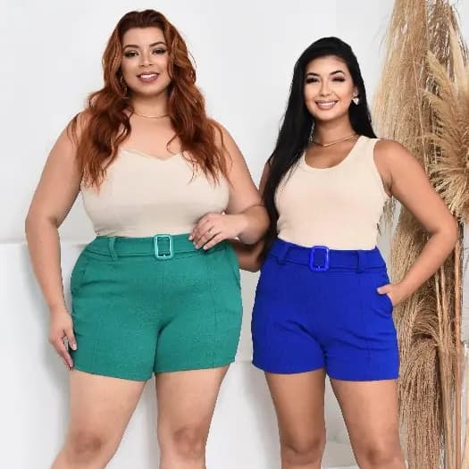 Short Bermuda Feminino Malha Crepe com Elastano Bolsos Cinto e Fivela do P ao PLus 36 ao 48 Especial Natal e Ano Novo