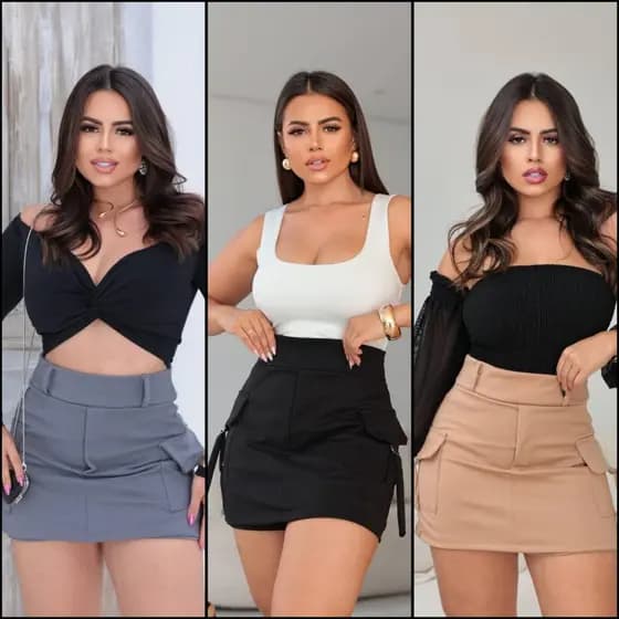 Short Saia com Amarração na Lateral G e GG veste 42 ao 48 Short Saia Cargo Amarração