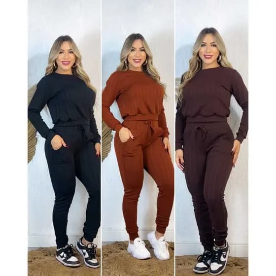 Conjunto Inverno Feminino Premium Conjunto Manga Longa e Calça M ao G 40 ao 46