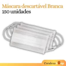 150 Máscara Descartável Branca Tripla Camada Com Clipe Nasal