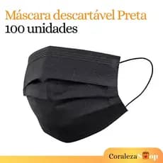 Máscara Preta Descartável 100 Unidades c/ Clipe Nasal - Tripla Camada