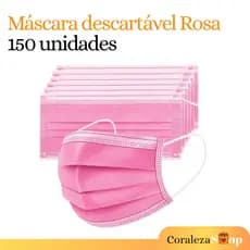 150 Uni. Máscara Descartável ROSA c/ Clipe Nasal - Tripla Camada | Tam. Adulto