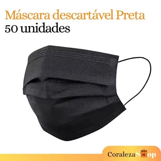 Kit Máscara Descartável Preta Tripla Camada c/ Clipe Nasal 50 a 300 Unidades