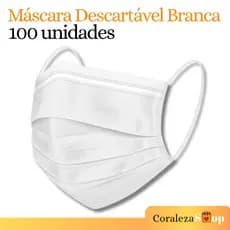 100 Máscara Descartável Branca | Clipe Nasal c/ Tripla Camada