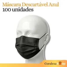 100 Máscara Preta Descartável c/ Clipe Nasal - Tripla Camada
