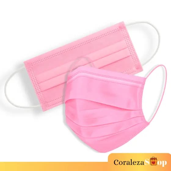 Kit c/ 100 Máscara Descartável Rosa TNT c/ Clipe Nasal | Tripla Camada Adulto - ROSA