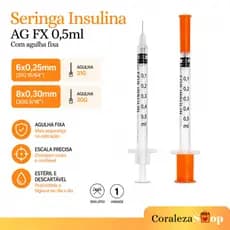 100 Seringa de Insulina 0,5 ml Agulha Fixa | ZERO RESÍDUOS