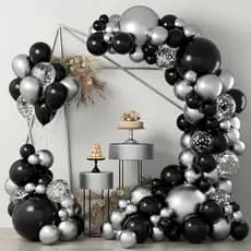 Kit Com 100 Balões Latex e Sputnik Preto e Prata Decoração Festa Aniversário