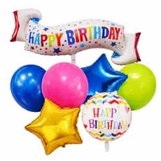 Kit Balões Metalizados Happy Birthday 7 Peças - Decoração Festa Aniversário