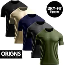 Kit 5 Camisetas Dry Fit Masculina Manga Curta Academia Treino Origns