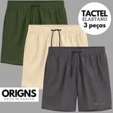 Kit 3 Shorts Tactel Elastano Bermuda Calção Treino Praia Academia