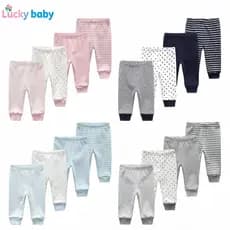 Lucky Baby Calça Infantil Bebê 100% Algodão Unissex Macio Confortável Listrada e Pontilhada 0–12 Meses