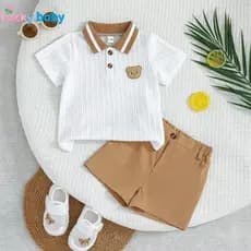 Lucky Baby Conjunto Bebê Menino – Polo Bordado e Shorts, Material Macio e Alta Qualidade, Confortável para Verão