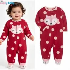 Lucky Baby Macaquinho Bebê Fleece Quentinho Estampado Zíper Manga Longa Pijama Outono Inverno 0-12M