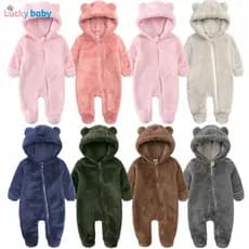 Lucky Baby Macacão de Flanela Bebê Inverno Unissex Com Capuz Orelhas de Urso Pé Fechado Quente e Acolchoado 0–12 Meses