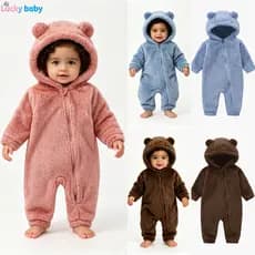 Lucky Baby Roupa Bebê Unissex Outono Inverno Fleece Macio com Capuz Zíper Manga Longa 0–24 Meses