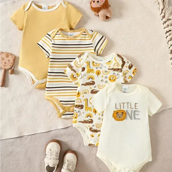 Lucky Baby Body Bebê Menino Leão Animal Macio Confortável Respirável Estampa Fofa