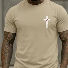 Camiseta Masculina Streetwear Cruz Religiosa Gospel Camisa Unissex Manga Curta Gola Redonda Tecido