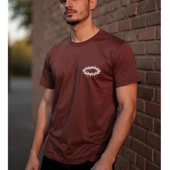 Camiseta Masculina Espinhos Cruz Coroa Streetwear Evangélica Gospel Camisa Unissex Tecido Algodão