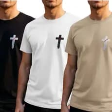 KIT 03 Camiseta Cruz 01 Masculina Premium 100% Algodão Streetwear Casual Moda Cristã