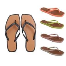 Chinelo Sandália Rasteirinha Quadrado Feminino Bicolor Casual Macio Moda Praia Verão