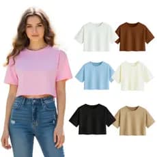 Camiseta Feminina Cropped Básica De Malha Algodão Manga Curta Confortável Premium